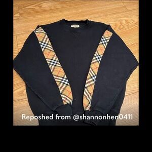 Black Sweater with Plaid Shoulder Accents